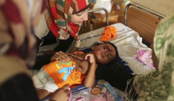 Child in Gaza receiving medical care